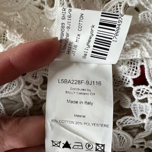 Bally Woman's White Long Sleeve Lace Shirt w/ Red Trim Size 10 Made In Italy - Picture 11 of 14